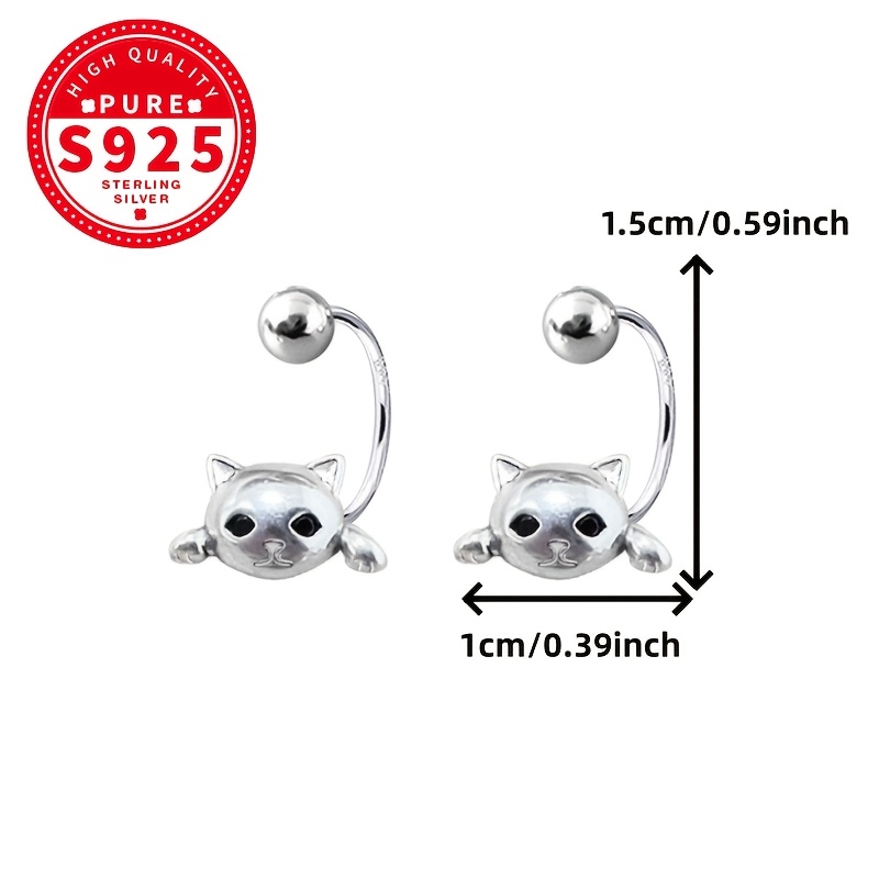Women's S925 Silver Cat Curved Hook Screw Earrings — Adorable Design